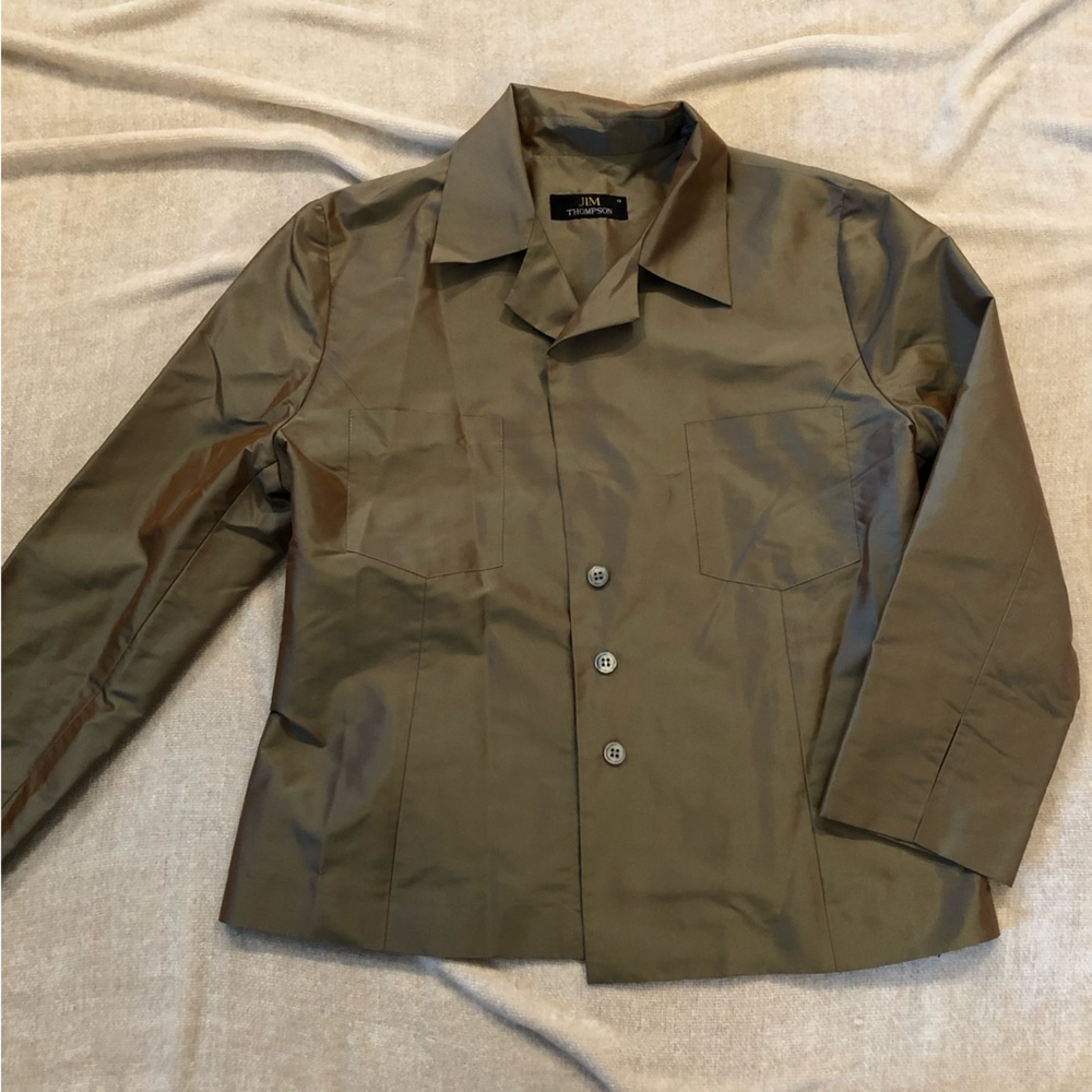 Jim Thompson 100% silk blouse, gold button down shirt